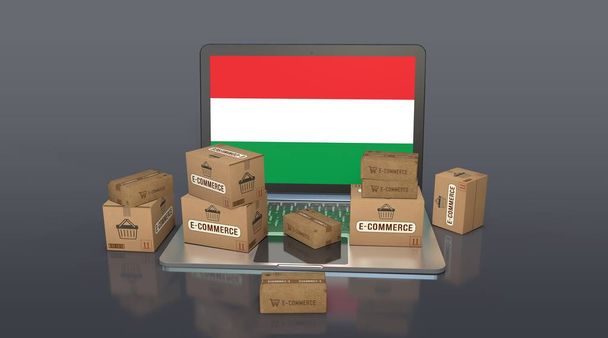  Hungría, República Parlamentaria, Comercio Electrónico Diseño Visual, Imágenes de Redes Sociales. Renderizado 3D. - Foto, imagen