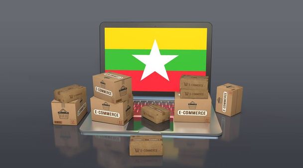  Δημοκρατία της Ένωσης της Μιανμάρ, E-Commerce Visual Design, Social Media Images. 3D απόδοση. - Φωτογραφία, εικόνα
