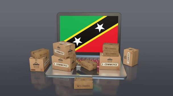Saint Kitts and Nevis, Federation of Saint Kitts and Nevis, E-Commerce Visual Design, Social Media Images. Renderizado 3D. - Foto, imagen