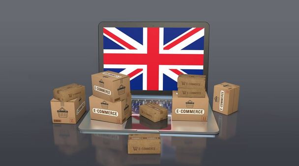  Велика Британія, Сполучене Королівство Великої Британії та Північної Ірландії, візуальний дизайн електронної комерції, зображення соціальних мереж. 3D візуалізація. - Фото, зображення
