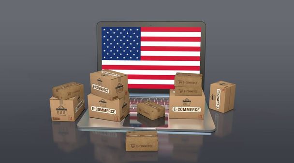 Estados Unidos de América, Diseño Visual de Comercio Electrónico, Social Media Images. Renderizado 3D. - Foto, imagen