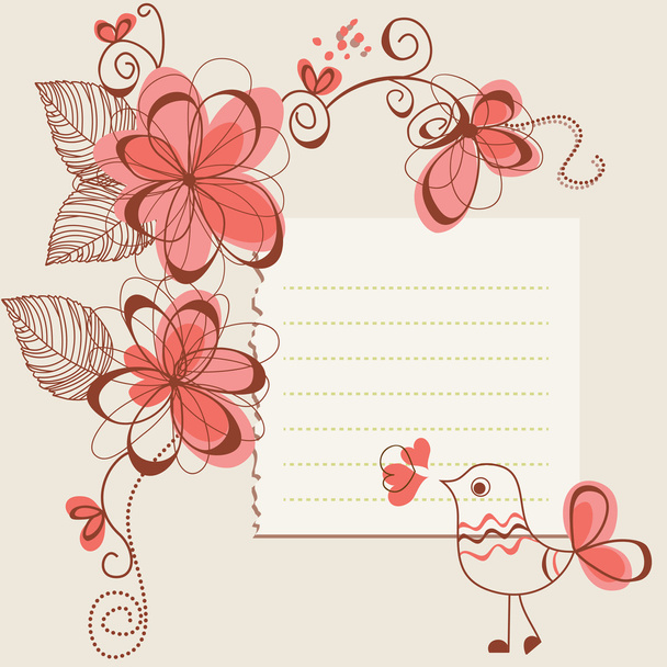 Flowers and bird romantic card - Vector, imagen