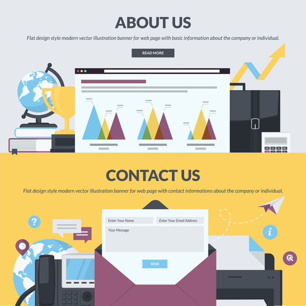 Flachbild-Design-Banner für Webseiten mit Basis- und Kontaktinformationen über das Unternehmen oder die Person - Vektor, Bild