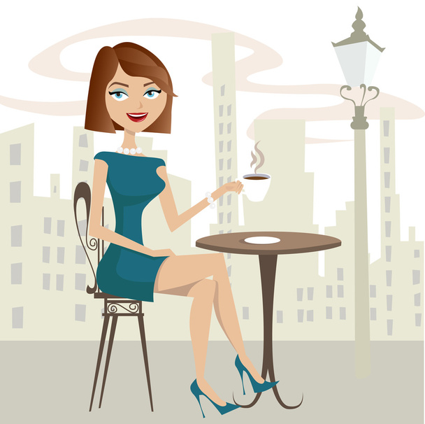 Girl drinking coffee - Вектор,изображение