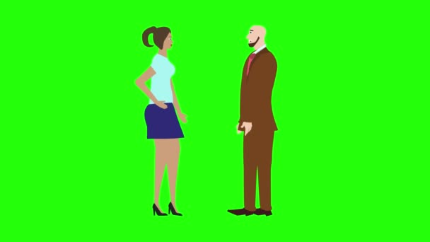 Анимация, когда мужчина и женщина-персонаж разговаривают друг с другом с помощью цветной клавиши, зеленого экрана для видео - Кадры, видео