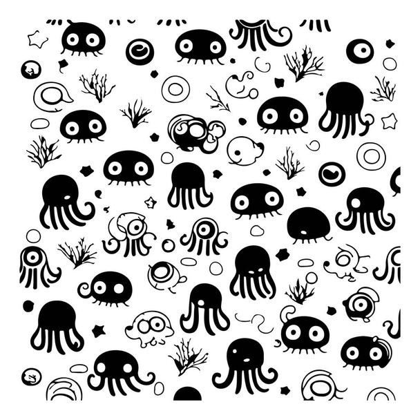 Doodle kids cartoon octopus naadloos patroon illustratie schets hand teken element - Vector, afbeelding