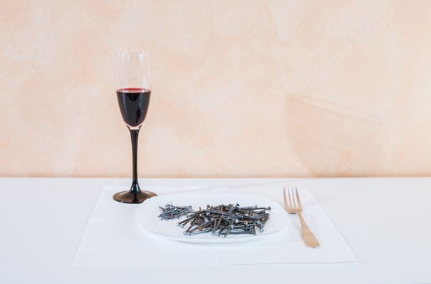nails lying on the plate.serving - Photo, Image
