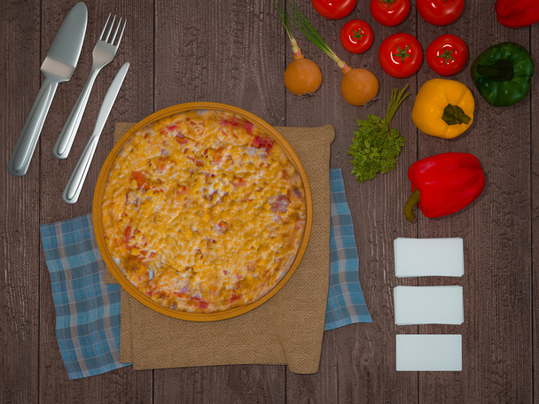 Mock up template pizza on a wooden table. - Zdjęcie, obraz