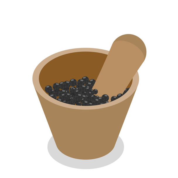 Set vettoriale piatto isometrico 3D di pepe nero, condimento a base di erbe per cucinare. Punto 3 - Vettoriali, immagini