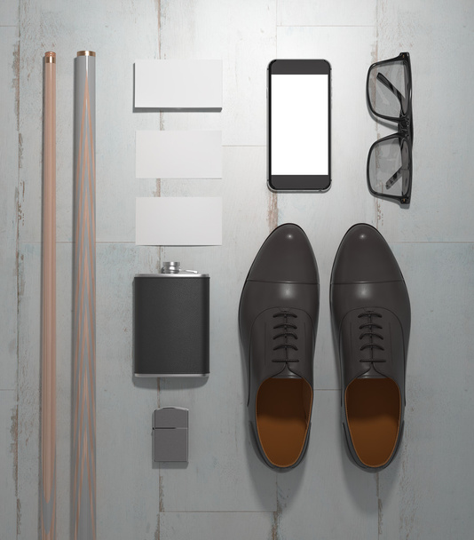 Every day carry man items collection: glasses, cue, shoes . - Φωτογραφία, εικόνα