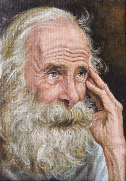 Oil painting of an old man thoughtfully - Foto, imagen