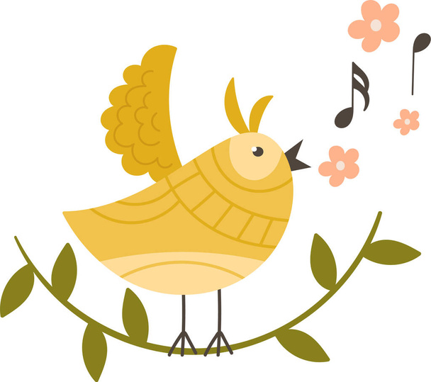 Cantando pássaro no galho Vector Ilustração - Vetor, Imagem