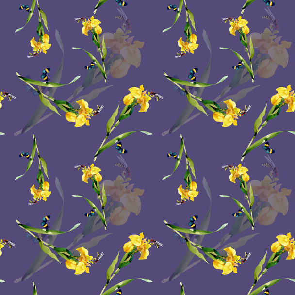 Watercolor iris flowers pattern - Foto, Imagen