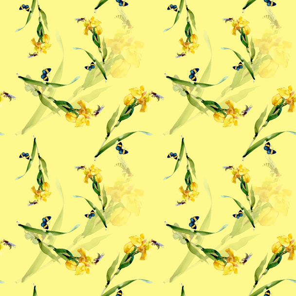 Watercolor iris flowers pattern - Фото, зображення