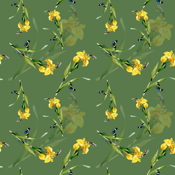 Watercolor iris flowers pattern - Foto, afbeelding