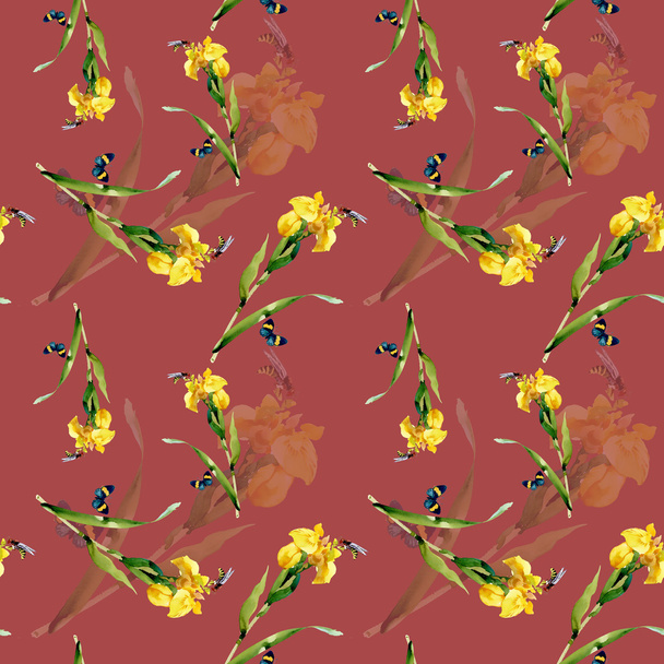Watercolor iris flowers pattern - Foto, imagen
