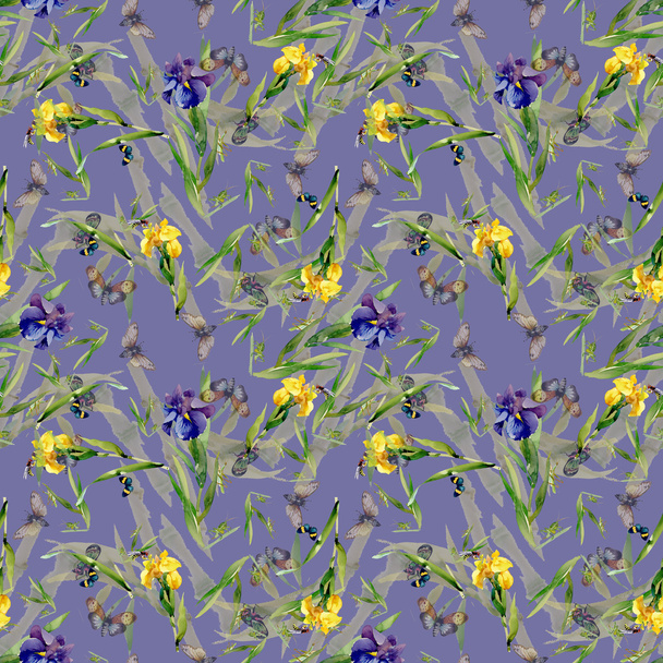 Watercolor iris flowers pattern - Foto, Imagem