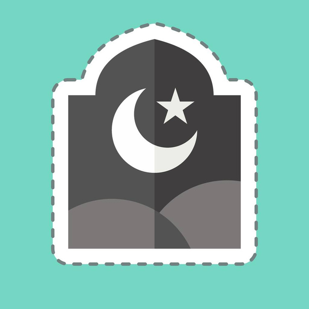 Pegatina línea de corte ventana. relacionado con el símbolo del Ramadán. diseño simple editable. ilustración simple - Vector, Imagen