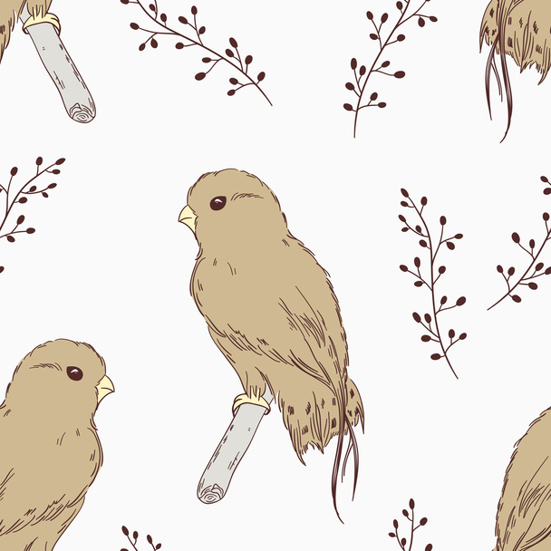 Hand drawn bird seamless pattern - Vettoriali, immagini