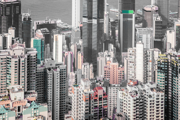 Paisaje urbano de Hong Kong en monocromo
 - Foto, Imagen