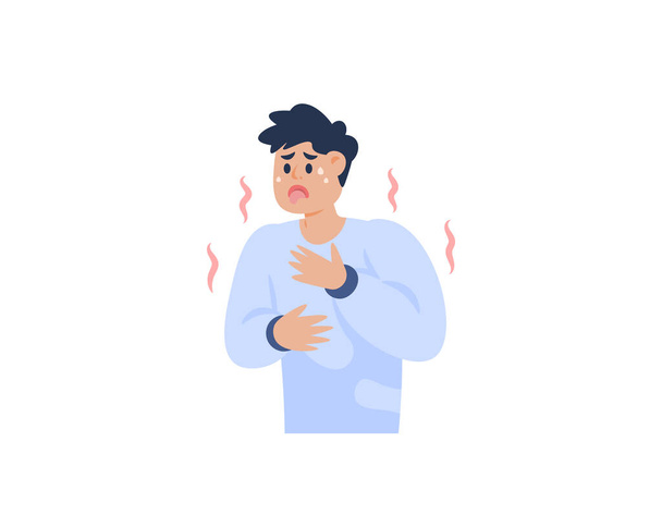 Dehydration. illustration of a thirsty man. feeling thirsty because of the hot weather. the man looks hot because of the hot air temperature. cartoon or flat character illustration design. graphic - Vector, Image