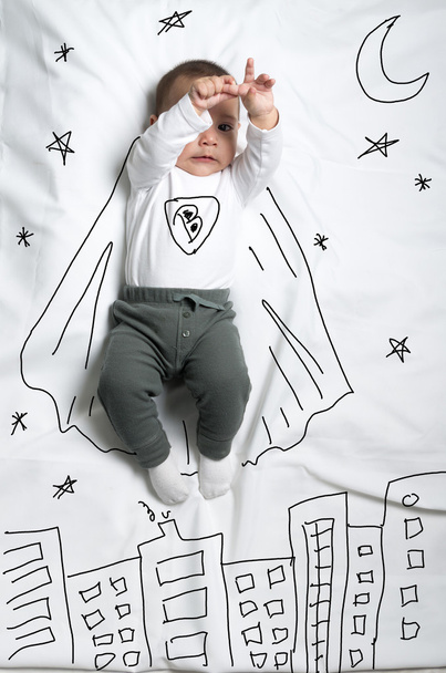 Cute baby boy superhero decoration sketch - Foto, Bild