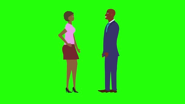 Animación con el hombre y la mujer personaje hablando entre sí croma clave, pantalla verde, para vídeos explicativos - Imágenes, Vídeo