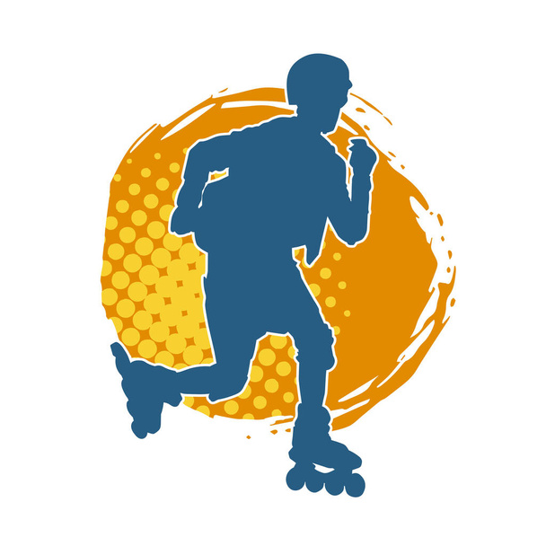 silhouette of a sporty male on a roller skate. Silhouette of sporty man have fun on roller wheels. - Vector, Image