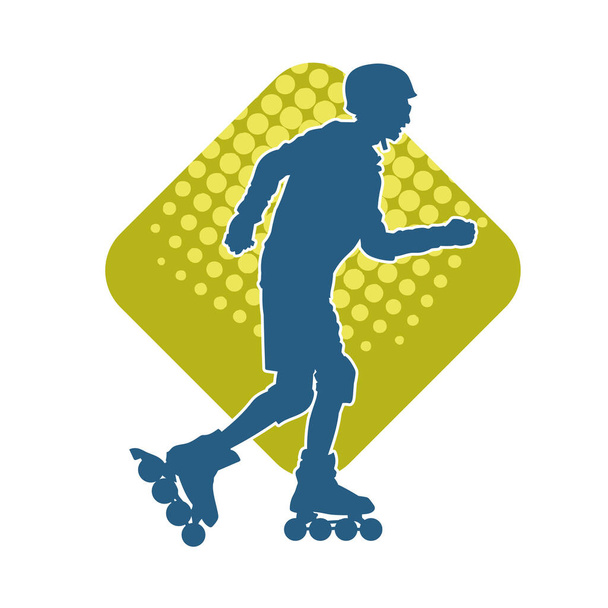 silhouette d'un homme sportif sur un patin à roulettes. Silhouette de l'homme sportif amusez-vous sur des roues à rouleaux. - Vecteur, image