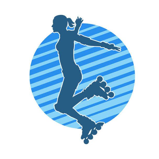silhouette di donna sportiva su un pattino a rotelle. Silhouette di donna sportiva divertirsi su ruote a rulli. - Vettoriali, immagini