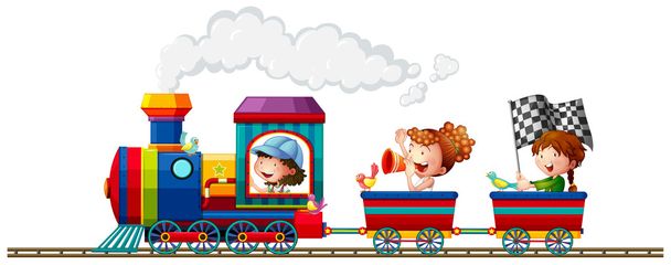 Kinderen en trein - Vector, afbeelding