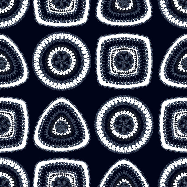 Seamless pattern with circle triangle square in black white dark - Photo, Image