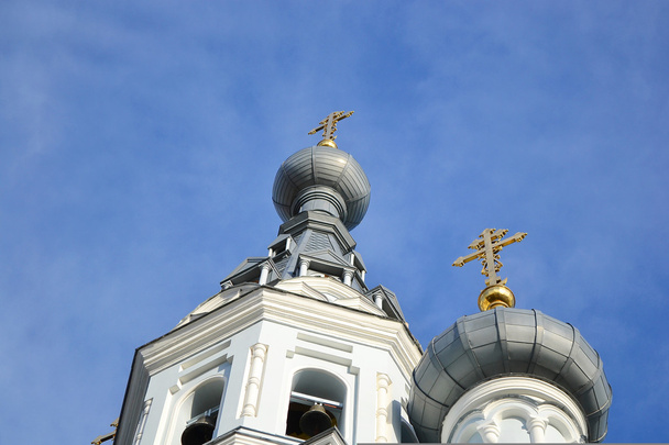 Domes of orthodox cathedral in Kronshtadt - Zdjęcie, obraz