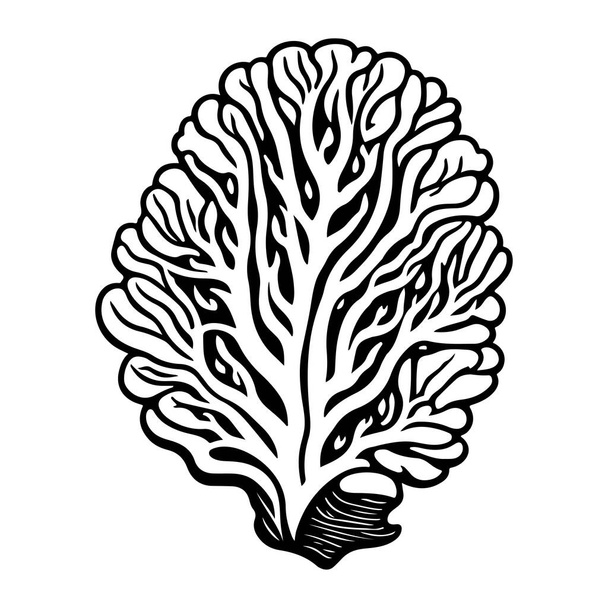 Grooved Brain Icon hand draw black coral logo vector element and symbol - Vector, Image