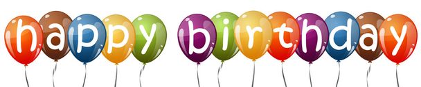 χρωματιστά μπαλόνια με κείμενο χαρούμενα γενέθλια - Διάνυσμα, εικόνα