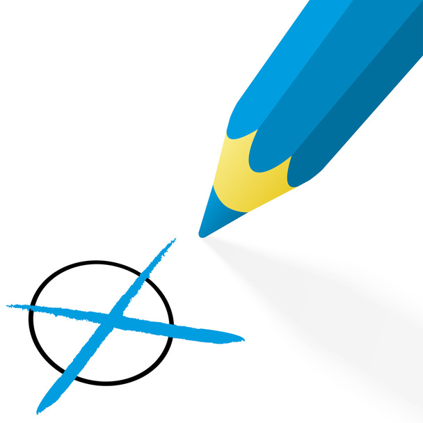 blauwe potlood met kruis - Vector, afbeelding