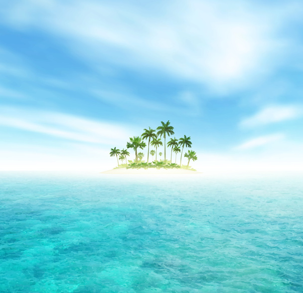 Ozean und Tropeninsel mit Palmen - Vektor, Bild