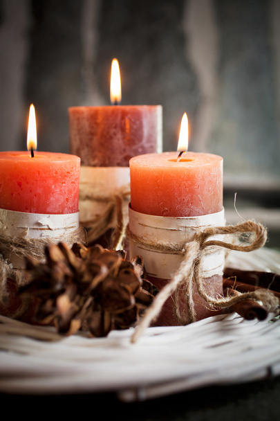 Candles with birch decorations - Photo, Image