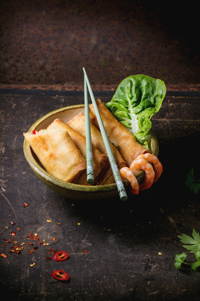 Spring rolls with vegetables and shrimps - Фото, зображення