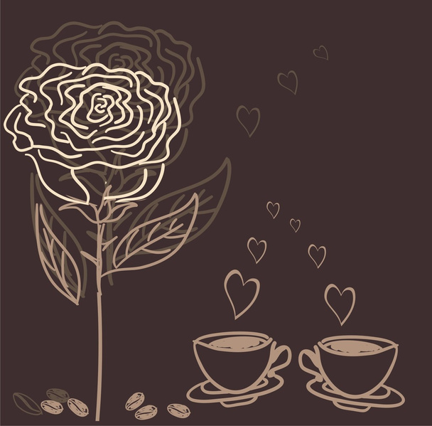 Vector pattern roses and coffee - Vector, afbeelding