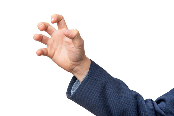 Рука бізнесмена, що показує знак лапи з кігтями на білому тлі. - Фото, зображення