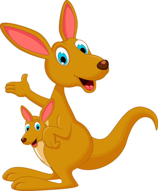 cartone animato canguro agitando e portando un simpatico Joey
 - Vettoriali, immagini