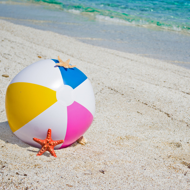 bola de praia com estrela do mar
 - Foto, Imagem