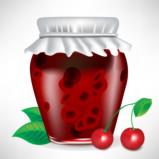 sklenice třešňového džemu s ovocem - Vektor, obrázek