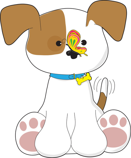 Cute Puppy and Butterfly - Vector, imagen