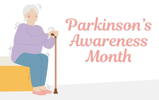 Manifesto per il mese di sensibilizzazione del Parkinson con la donna anziana - Vettoriali, immagini