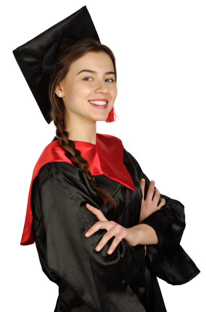Piękna dziewczyna absolwent studentów w płaszcz - Zdjęcie, obraz