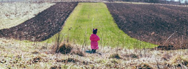 Girl standing in the field. panorama. - Photo, Image
