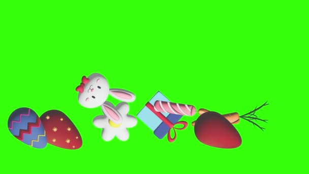 Animation des éléments de Pâques sur écran vert chroma key, motion graphic design - Séquence, vidéo