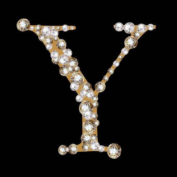 Az Y betű angol ábécé romantikus gyémántokkal. Drága díszített ékszer Ünnepi gyémántok. sárkányagyarak - Vektor, kép